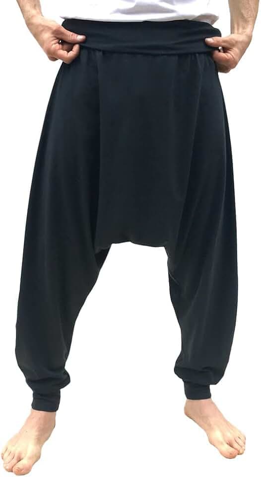 SAVARI | Haremshose ohne Taschen | Ethnisch | Komfortabel | Ideale Hose für Yoga, Pilates und Tanz | Männer und Frauen | Niedrige Leibhöhe und breiter Bund | Schwarz, Weiß, Grau, Blau, Wein | S-3XL