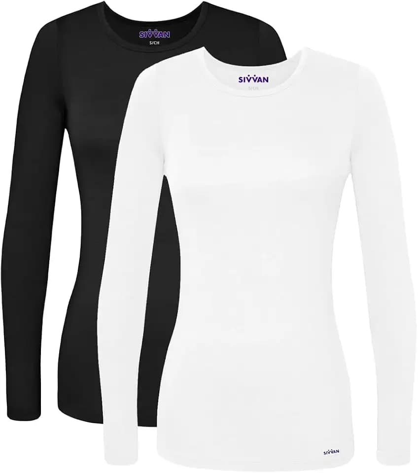 Sivvan Scrubs for Women - Long Sleeve Comfort Underscrub Tee 2-Pack