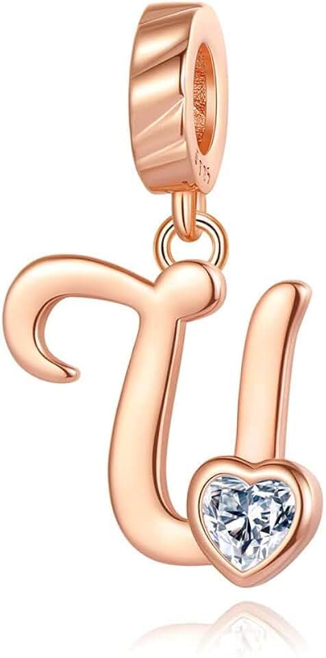 NINGAN Brief V Anhänger Charm Rose Gold 946 Sterling Silber Brief Charms,CZ Birthstone Anhänger Geschenke für Geburtstag