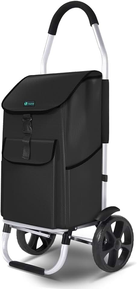 VOUNOT® Einkaufstrolley Klappbar aus Aluminium mit 58L Wasserdichter Tasche, 2 Extra große Räder mit Schutzblech, Faltbarer Einkaufswagen, Treppensteiger Trolley, Schwarz