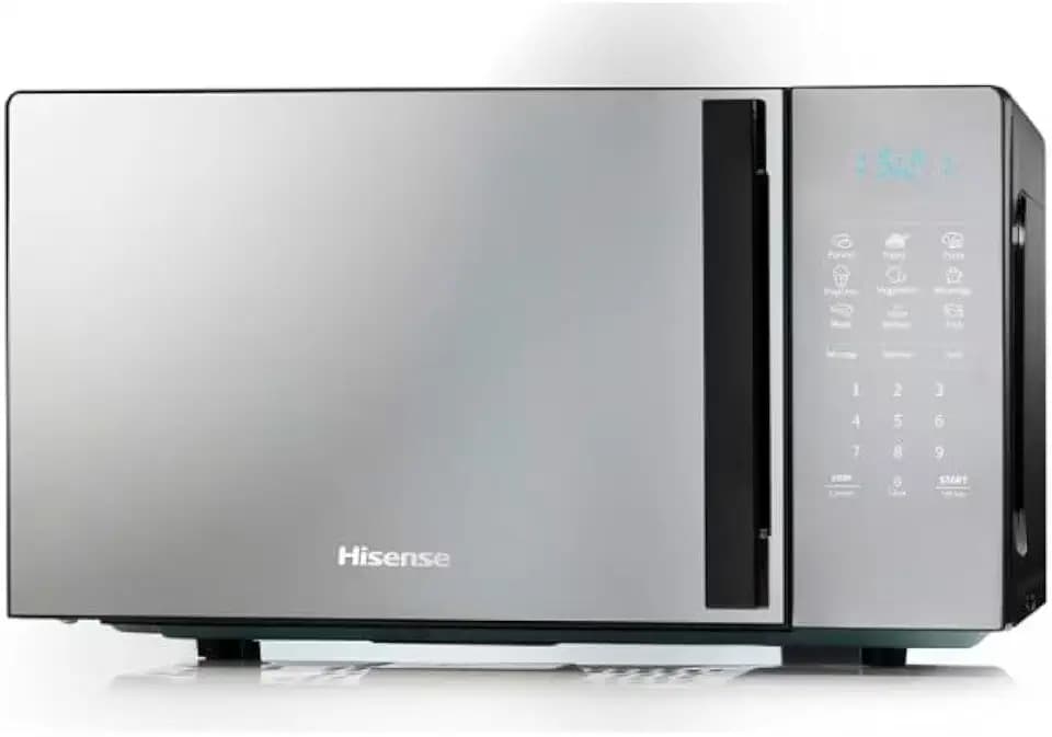 Hisense, H20MOMBS4HG, Mikrowelle 20 Liter, Türöffnung links, LED-Display mit Tasten, 9 Funktionen, 700 W, Rohrgrill, Spiegelfarbe