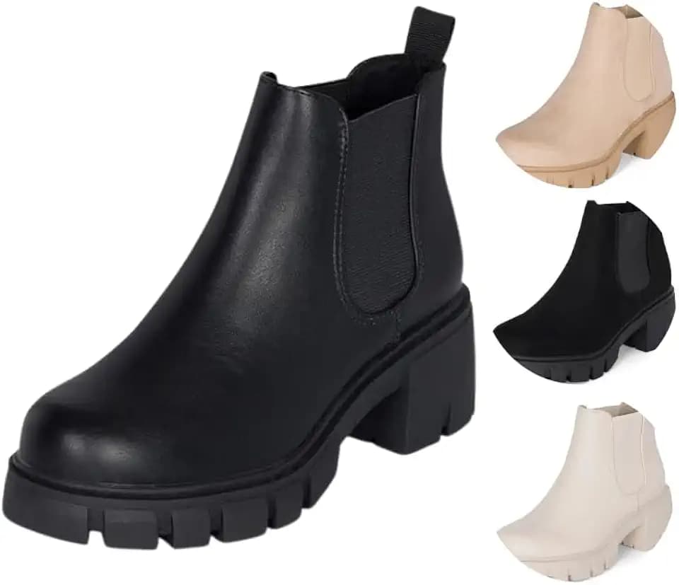 Dance - Womens Platform Ankle Boots Elastic Chunky Block Heel Chelsea Booties Lug Sole Combat Shoes