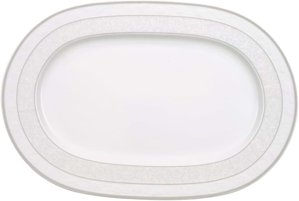 Villeroy und Boch - Gray Pearl Platte, elegante Servierplatte mit Ornamentverzierung aus hochwertigem Premium Bone Porzellan , 35 cm
