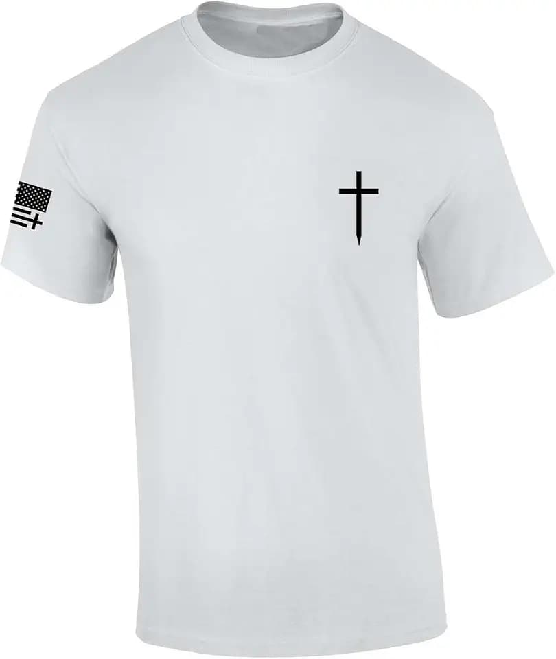 Mens Christian Shirt Faith Cross Crest American Flag Sleeve T-Shirt Graphic Tee