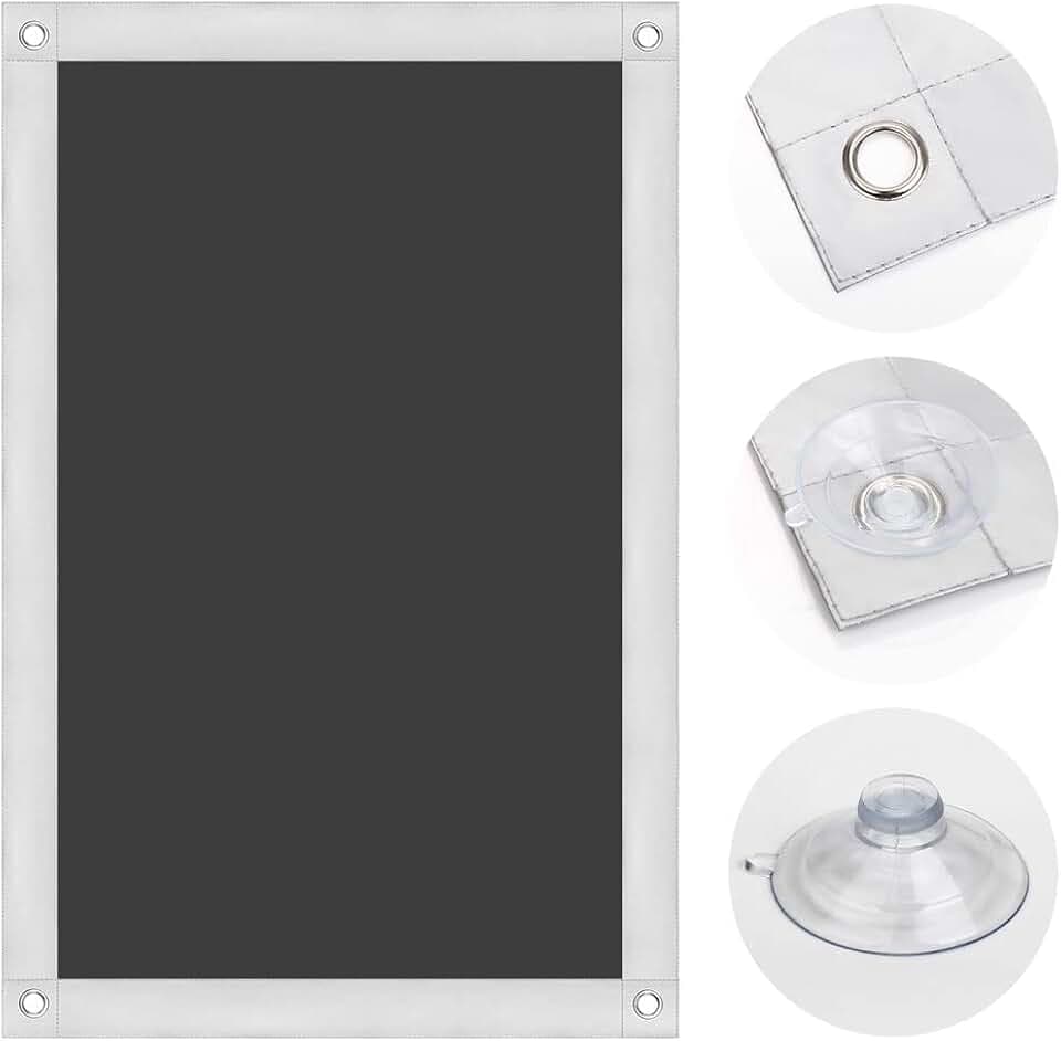 Thermo Rollo 100% Verdunkelung Sonnenschutz Verdunkelungsrollo für Velux-Dachfenster Hitzeschutz ohne Bohren mit Saugnäpfen Schwarz 48x73cm für F04/204