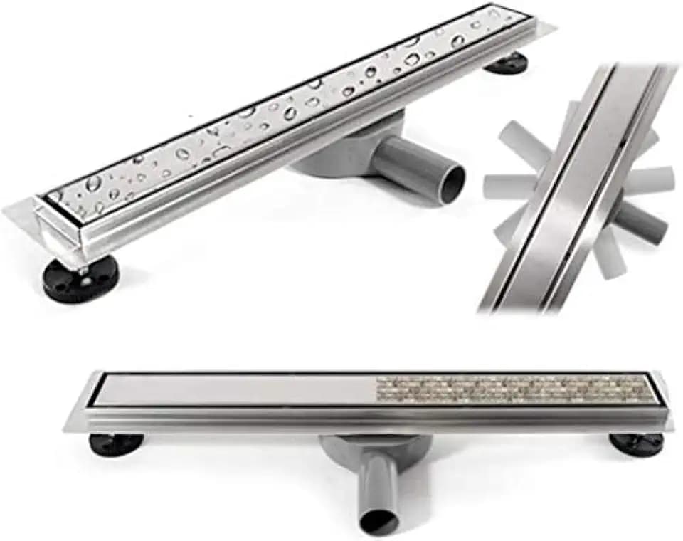 VBChome Duschrinne 50 cm befliesbar edelstahl Bodenablauf doppelseitige Ablauf Selbstreinigender Siphon mit Geruchsstop Größen 60-100cm Duschablauf sehr flach, Komplettset Ablaufrinne für Badezimmer