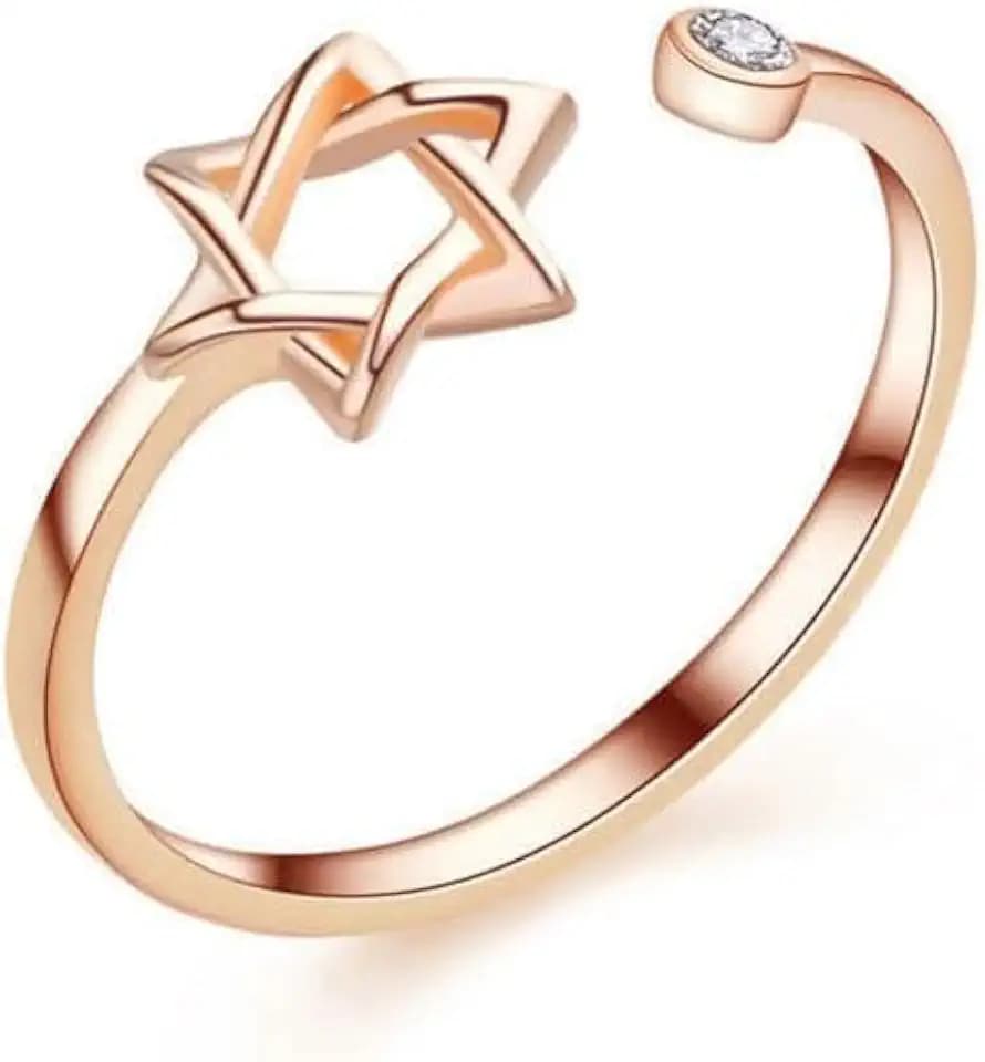 Star of David Zircon Ring for Women, Simple Magen David Wiccan Amulet, Hexagram Adjustable Rings Jewish Jewelry