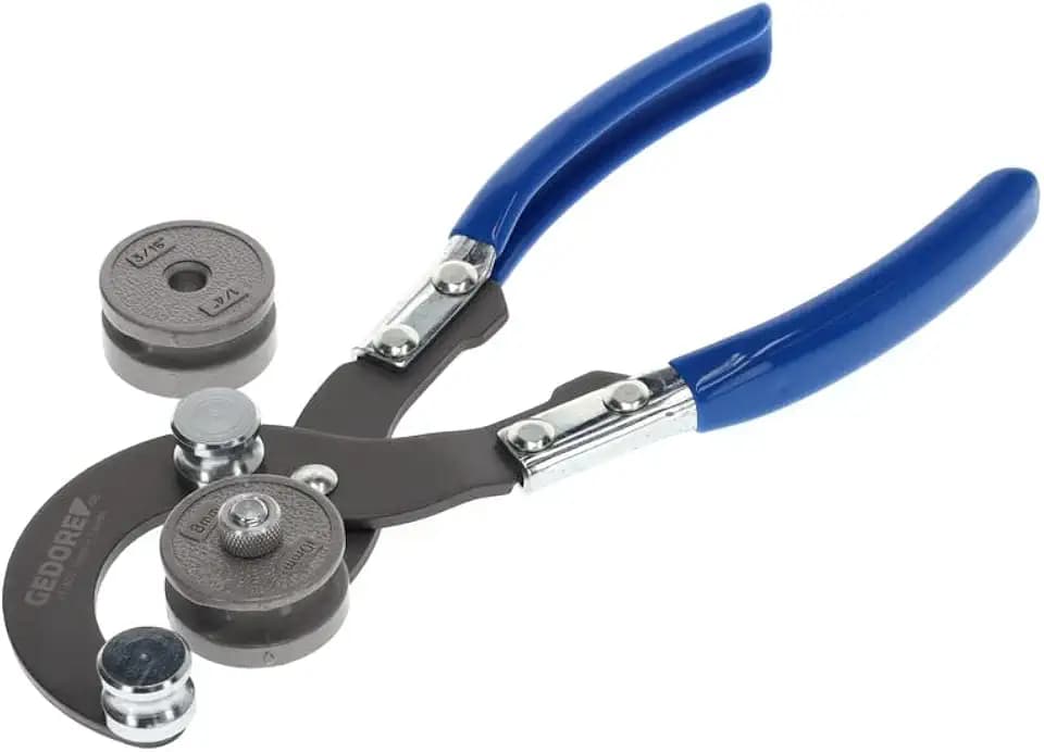 GEDORE Universal-Rohrbiegezange inkl. 2 Biegeformen, Rohrdurchmesser 4,75-10 mm, Glanzvernickelter Stahl/Kunststoff, Silber/Blau
