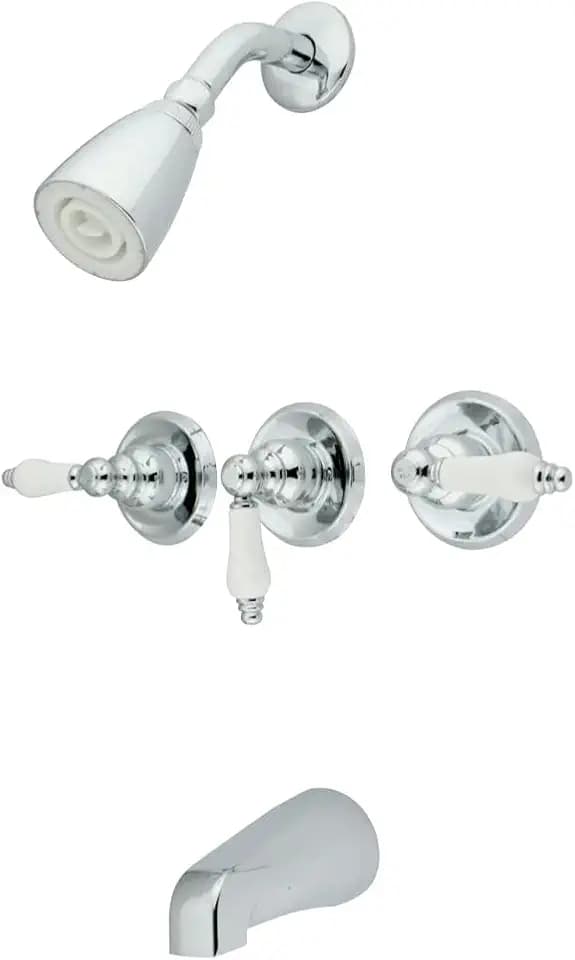 Kingston Brass KB231PL Tub and Shower Faucet with 3-Porcelain Lever Handle, Polished Chrome,5-Inch Spout Reach