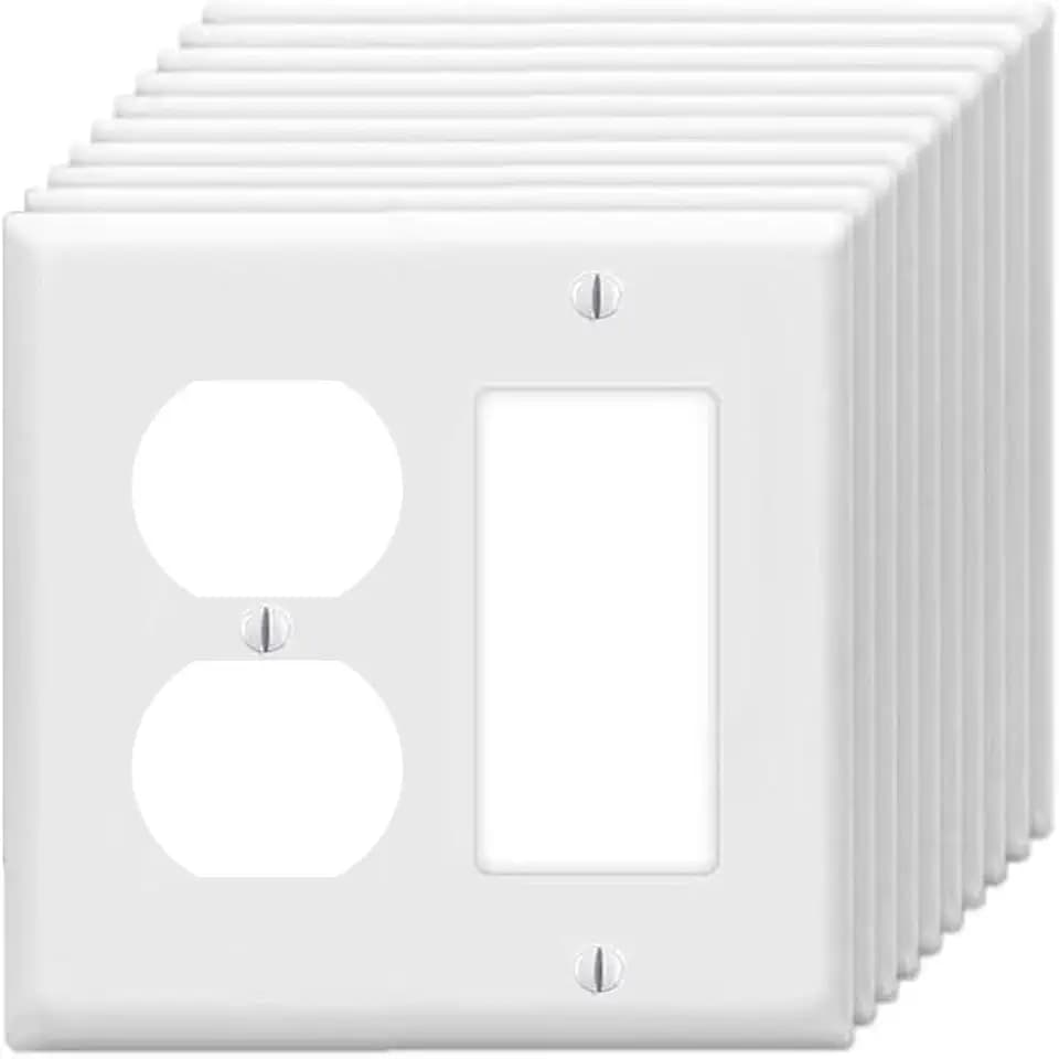Duplex Outlet/Decorator Rocker Light Switch Wall Plates 2-Gang Switch Outlet Electrical Cover Plate Unbreakable Thermoplastic Faceplate for Light Receptacle Outlet Switch, White (10 Pack)