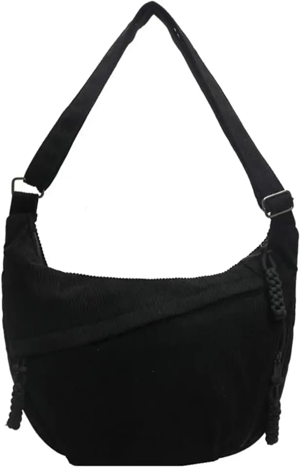 Hobo Bag for Women Men Crescent Shoulder Bag Retro Nylon Canvas Crossbody Bag Slouchy Corduroy Dumpling Bag Purse