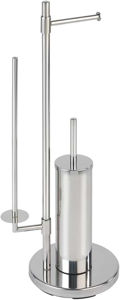 WENKO Stand WC-Garnitur Universalo Neo, Toilettenpapier- und WC-Bürstenhalter, Rostfreier Edelstahl, 30 x 73 x 20 cm, Silber glänzend