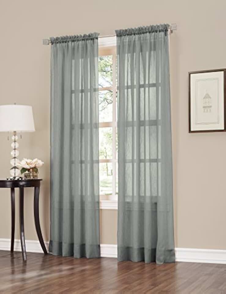 No. 918 Erica Crushed Sheer Voile Rod Pocket Curtain Panel, 51" x 84", Charcoal Gray