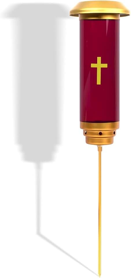 Red Solar Memorial Cross for Cemetery Grave, Eternal Flame Decoration