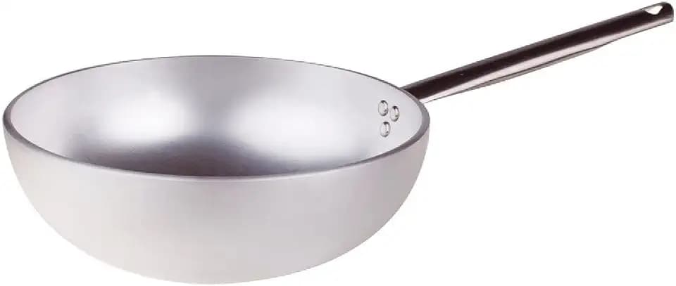 Pentole Agnelli Wok für Induktionsherd mit gewelltem Boden, aus Aluminium, mit Griff aus Edelstahl, Silber 32 cm Silber/schwarz