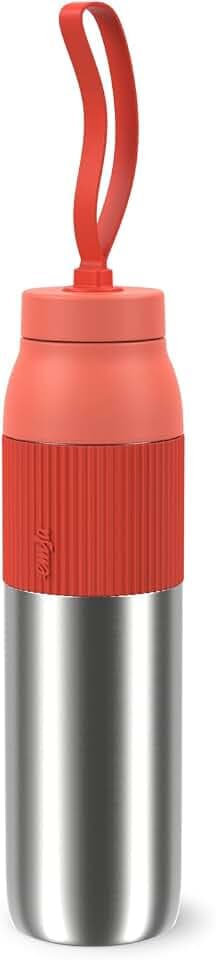 Isolier-Trinkflasche, EMSA beYou Twist Bottle mit integriertem Sieb und Trageband, 100% dicht, spülmaschinengeeignet, 0,7 L, für Reisen, unterwegs, Büro, für Kohlensäure geeignet, Orange, N2193300