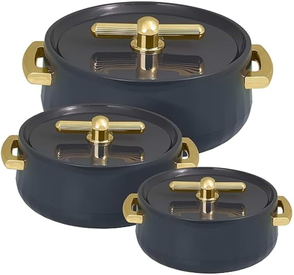 Casserole Set Of 3 Lid & Handle| Keeps Food Hot & Fresh For Long Hours| Suitable For Chapati, Roti, Biryani, And More (1700ml, 1200ml, 600ml) Royal Dark Grey