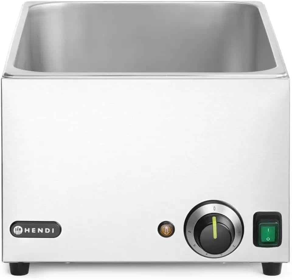 HENDI Bain-Marie, Kitchen Line, Speisenwärmer, Buffetwärmer, Dauertemperatur stufenlos regelbar bis 85°C, GN 1/1, 230V, 1000W, 340x540x(H)250mm, Edelstahl