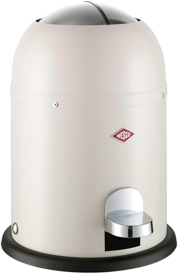 WESCO Mini Master Kosmetikeimer in der Farbe sand matt, pulverbeschichtetes Stahlblech, 6 Liter Volumen, Kunststoff-Einsatz, Fußtritt