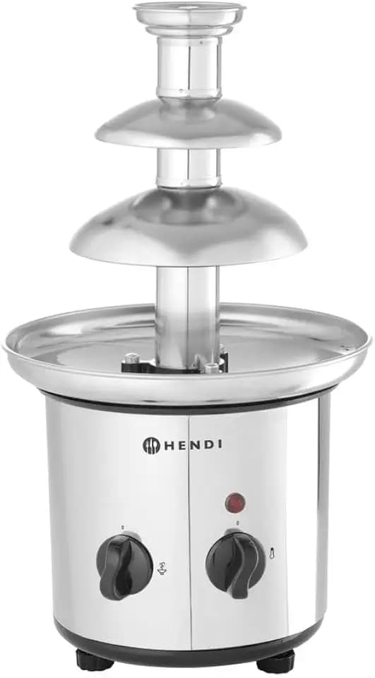 HENDI Schokoladebrunnen, 3 Etagen, maximale Schokoladekapazität: 1,5 kg, leicht zu reinigen, Schokofondue, Schokobrunnen, Schokofontäne, 230V/46W, ø215x(H)375mm, Edelstahl, ABS