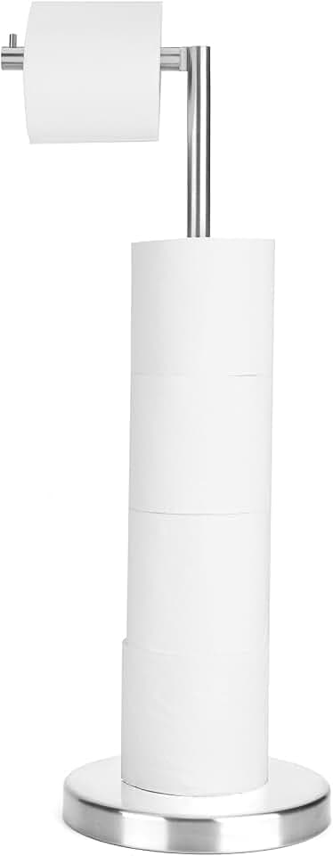 RFOUO Toilettenpapierhalter Stehend, Schwerer Sockel, Klopapier Aufbewahrung für Toilette, Klopapierhalter Ohne Bohren Edelstahl, Klorollenhalter, Gebürstetes Nickel