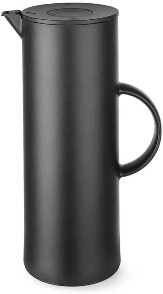 HENDI Thermoskanne, mit Glasinnenschicht, doppelwandige Isolierung, dicht schließender Deckel mit Druckknopf, Isolierkanne, Kaffeekanne, 1L, ø110x(H) 289mm, Polypropylen, Glas, Schwarz