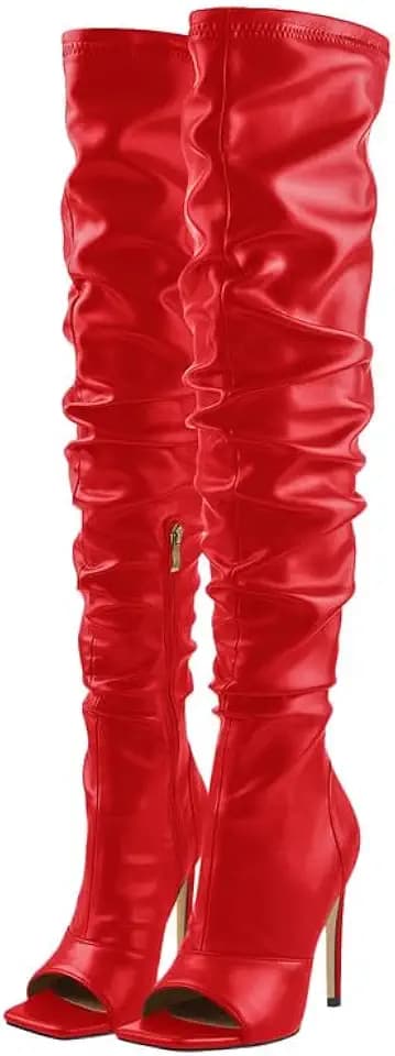 LISHAN Women's Stiletto Heel Zipper Knee/Thigh High Boots Peep/Close Toe Pull on Long Boots