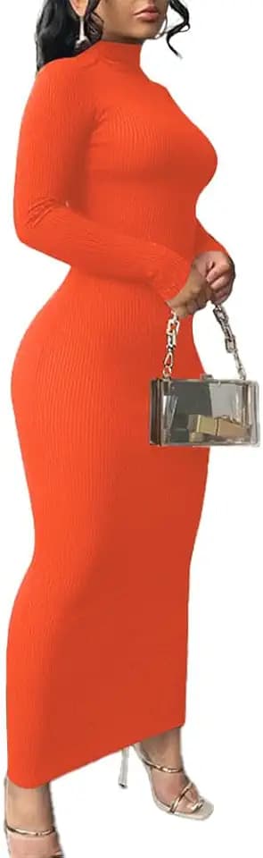 Nimsruc Women Bodycon Maxi Dress Long Sleeve Casual Long Dresses