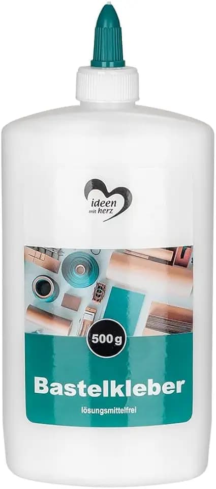 Ideen mit Herz Bastel-Kleber | flüssig Leim | auf Wasserbasis | lösungsmittelfrei | trocknet transparent | geeignet für Kinder | ideal für Holz, Papier, Fotos, Filz, Pappe, Textilien (500 ml)