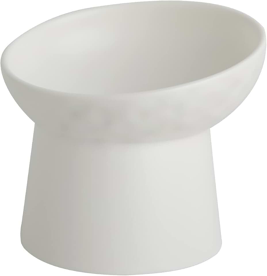 Elevated Cat Bowls, 15° Tilted Ceramic Raised Cat Food and Water Bowl Set, Whisker-Friendly Porcelain Pet Feeder Dishes for Indoor Cats and Small Dogs,White,5.2 Inch,1 Pack