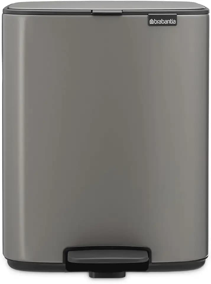 Brabantia Bo Treteimer 12 L (platin), platzsparender Mini Mülleimer mit Soft-Close-Funktion und leichtgängigem Pedal, Badmülleimer mit herausnehmbarem Inneneimer, inklusive PerfectFit Müllbeuteln