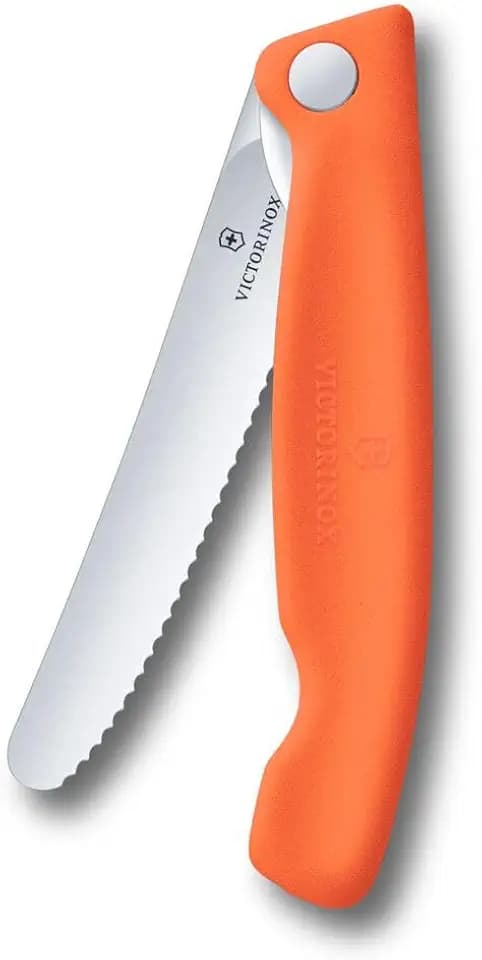Victorinox Swiss Classic 4.5 in Folding Picnic Knife, Wavy Blade, Orange