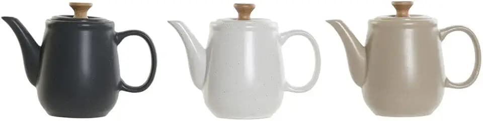 DKD Home Decor Teekanne, Weiß, Beige, Gummi, Natur, Dunkelgrau (1 l) (3 Stück)