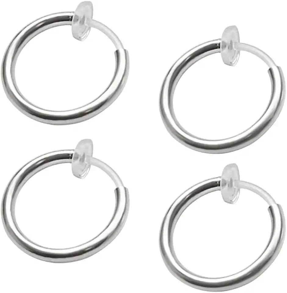 Silver Small for Women Comfortable Plastic Invisible Clip On Hoop Earrings Men Fake Nose Ring Faux Lip Septum Ring Fake Cartilage Earrings 12 mm Spike Cross Feather 15mm Unisex Gold Non Piercing Lobes