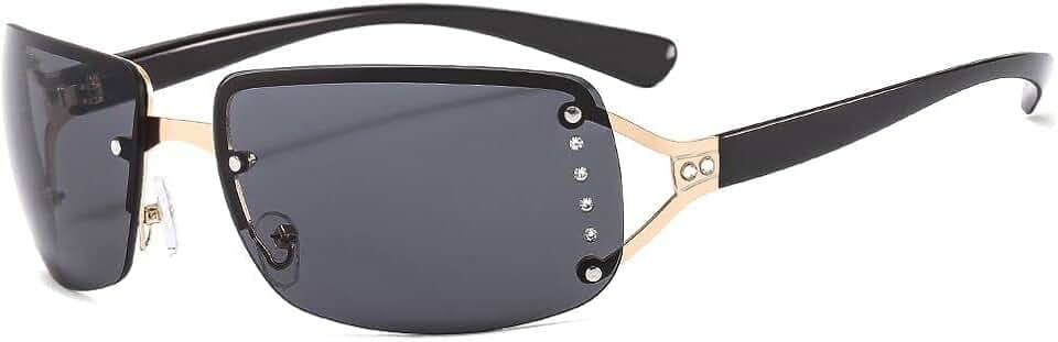 Sonnenbrillen 1Pcs Unisex Bling Kristall Strass Brillen mit Dickem Rahmen Mode Sonnenbrillen Modische Randlose Spiegel-Sonnenbrille für Fahren Angeln Reisen Party Strand