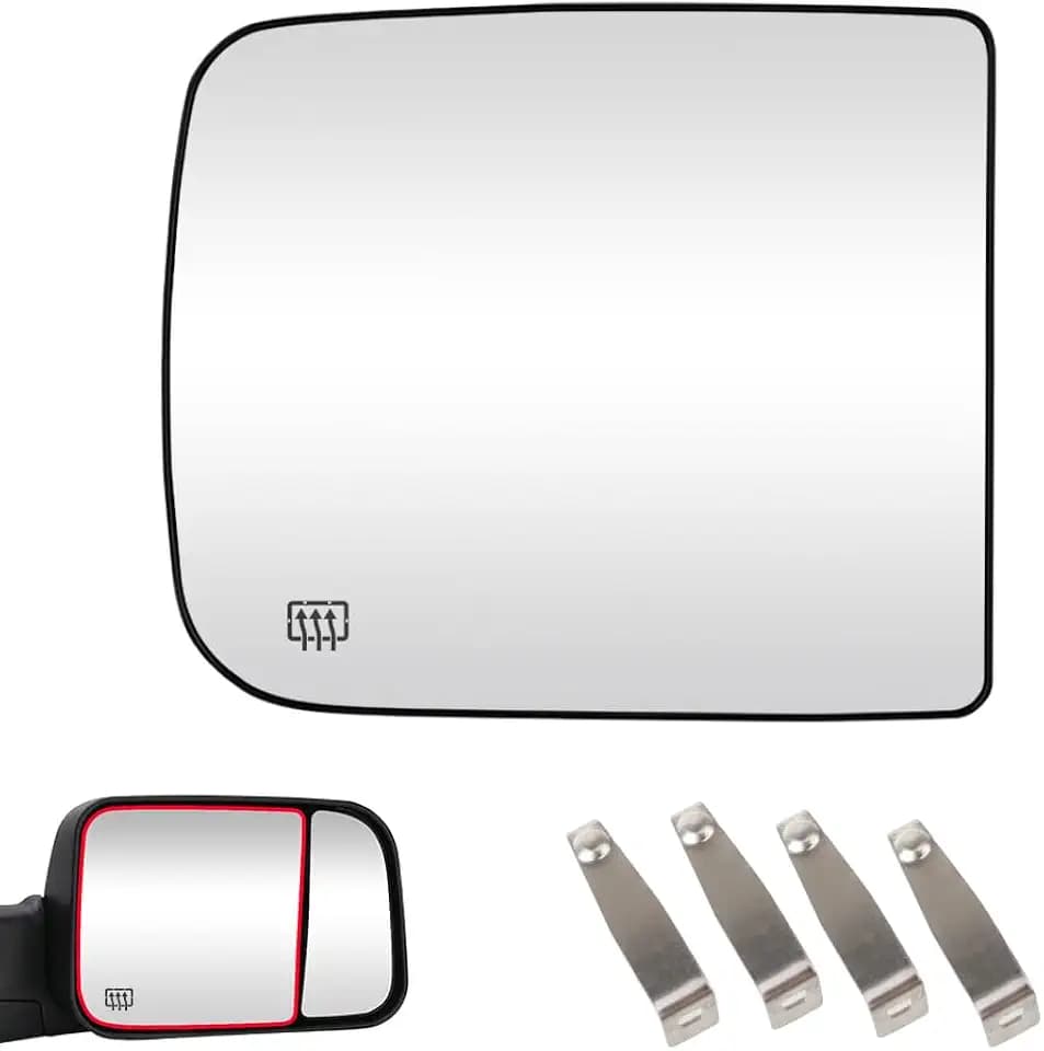 Senzeal Passenger Side Tow Mirror Glass Heated Tow Mirrors Replacement for Dodge Ram 1500 2500 3500 4500 5500 2009-2020 with Rear Holder 68067726AA (Right Side)