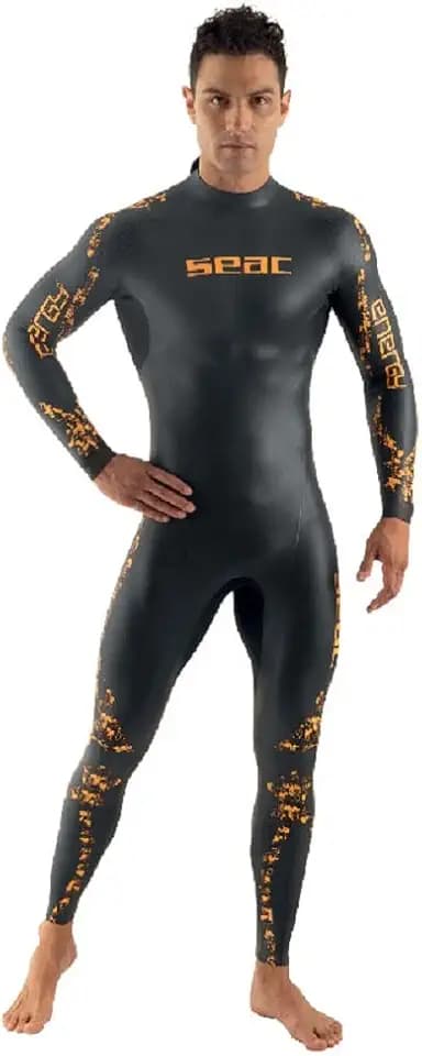 SEAC Energy Man 2 mm, elastischer Neoprenanzug glatt Smoothskin für Schwimmen und Freediving Herren, Schwarz