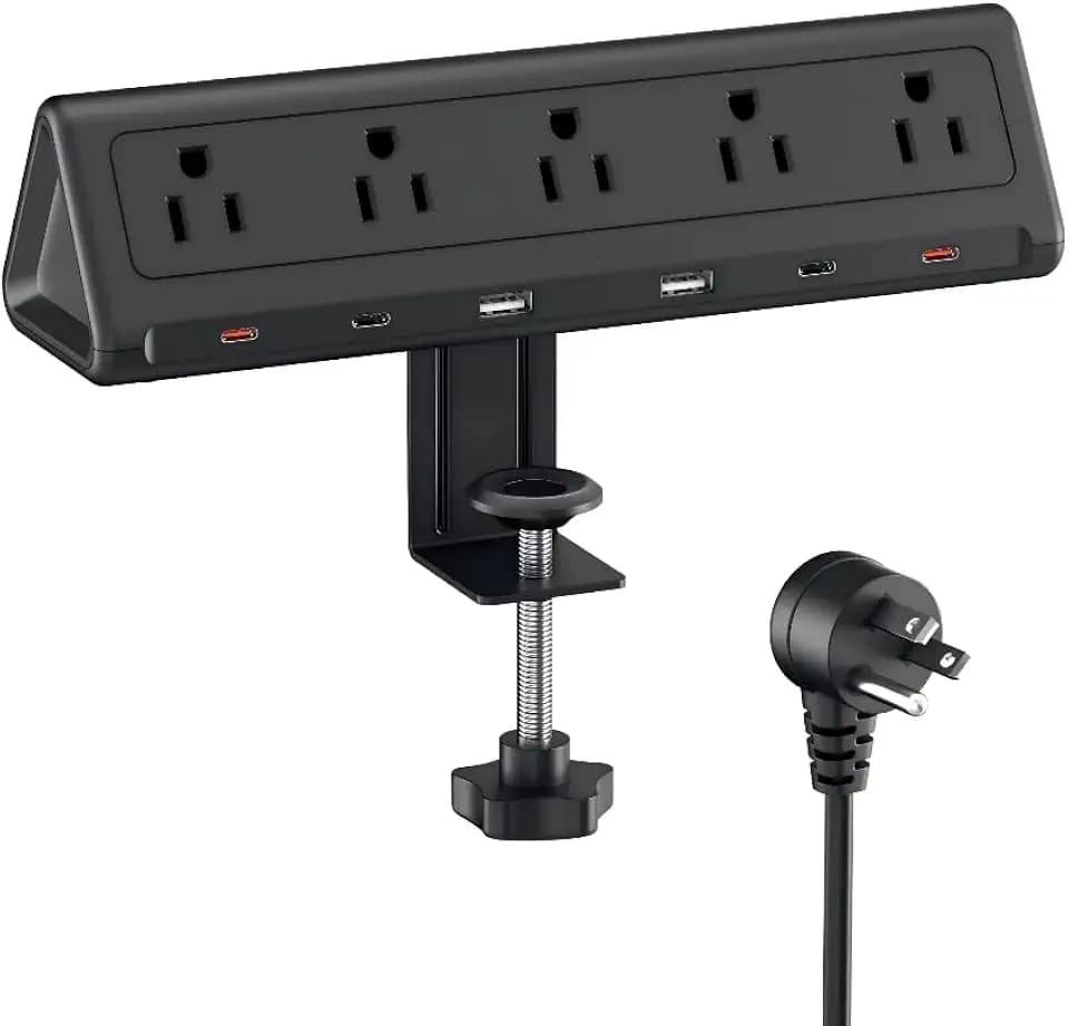 AnnTane Desk Clamp Power Strip USBC, 40W Fast Charging, 6.5 Ft, Black