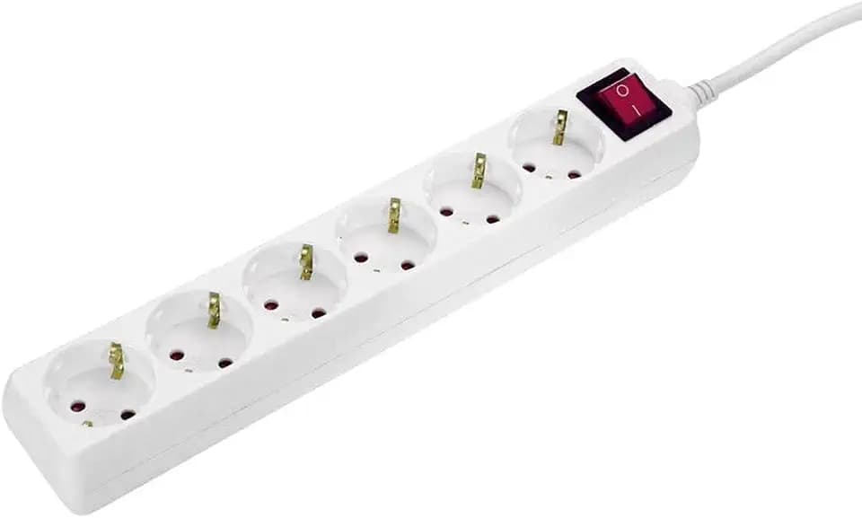 as - Schwabe 6-Fach Steckdosenleiste weiß mit Schalter 230 V / 16 A – Mehrfachstecker mit 5 m Leitung & Berührungsschutz – Steckdosen 45° gedreht – Mehrfachsteckdose Indoor – IP20, 11671