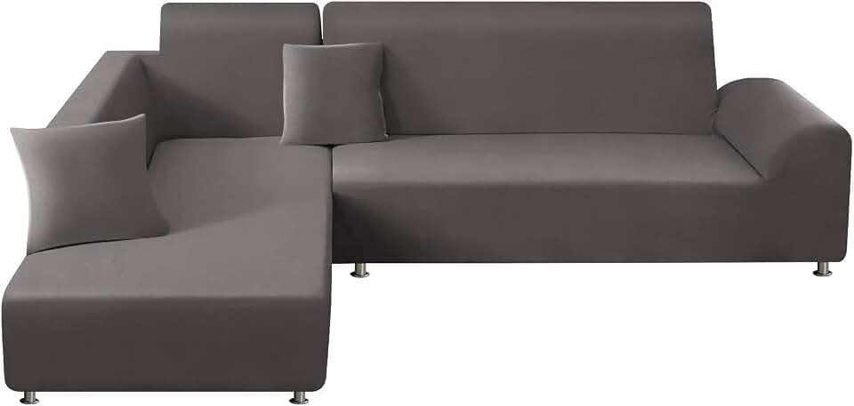 ShowyLive Sofa Überzug Couch Überzug 2er Set für Ecksofa L-Form Sofabezug 3 Sitzer+3 Sitzer, mit 2 Stück Kissenbezug, Grau