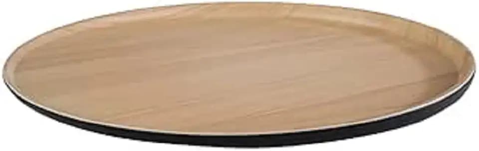 APS 84944 Tablett Frida Look, Ø 31,5 cm, Höhe 1,5/2,5 cm, Melamin, schwarz/Holzoptik