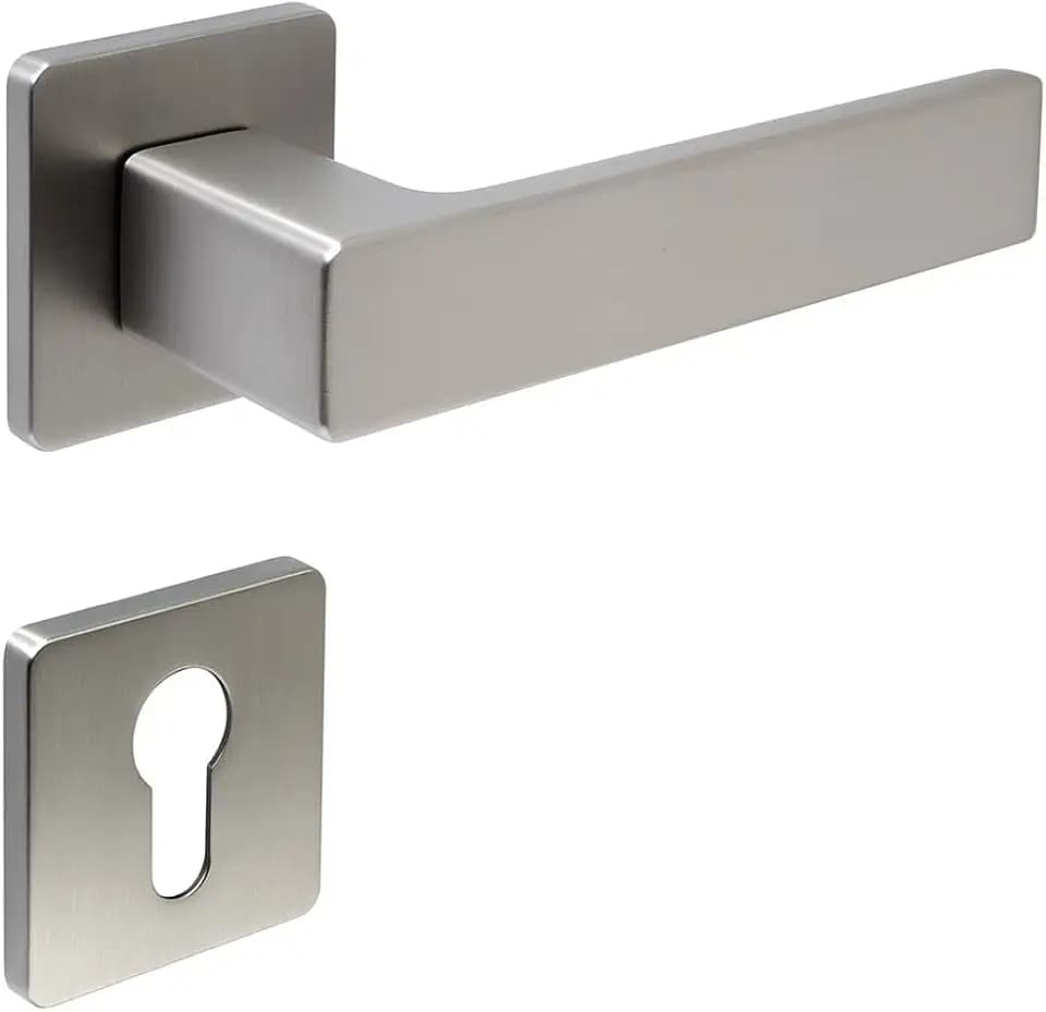 FELGNER Drückergarnitur Bormio für Profilzylinder | hochwertige moderne Türblende Türklinken Türdrücker Garnitur Türgriff Türbeschlag Rosette für Innentüren Zimmertüren | Nickel matt