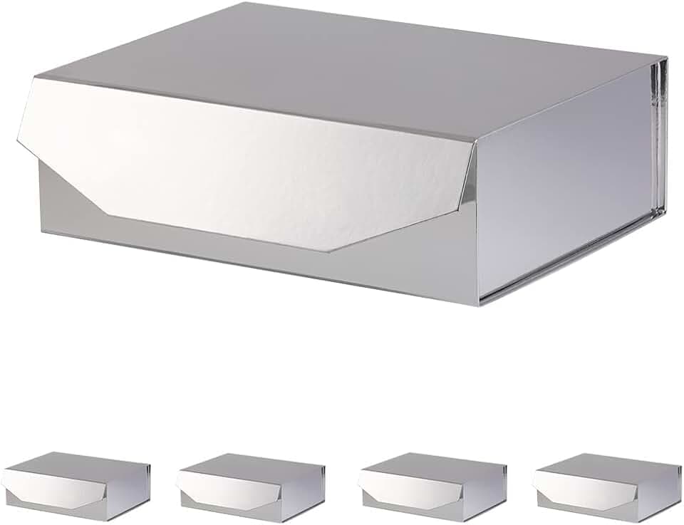 Silver Large Gift Box with Lid Magnetic Gift Box Large 13X9X4 In 5 Pack