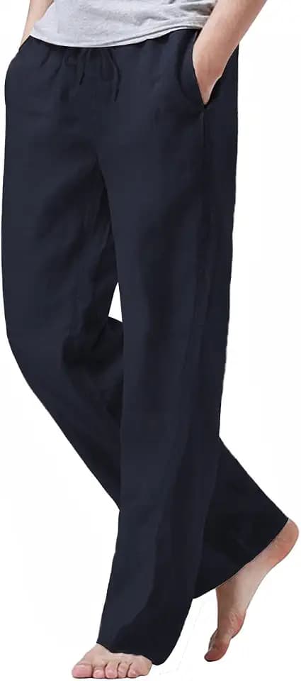 iWoo Linen Pants Men Casual 2025 Summer Beach Elastic Drawstring Waist Yoga Pants Travel Baggy Work Pant Pajama