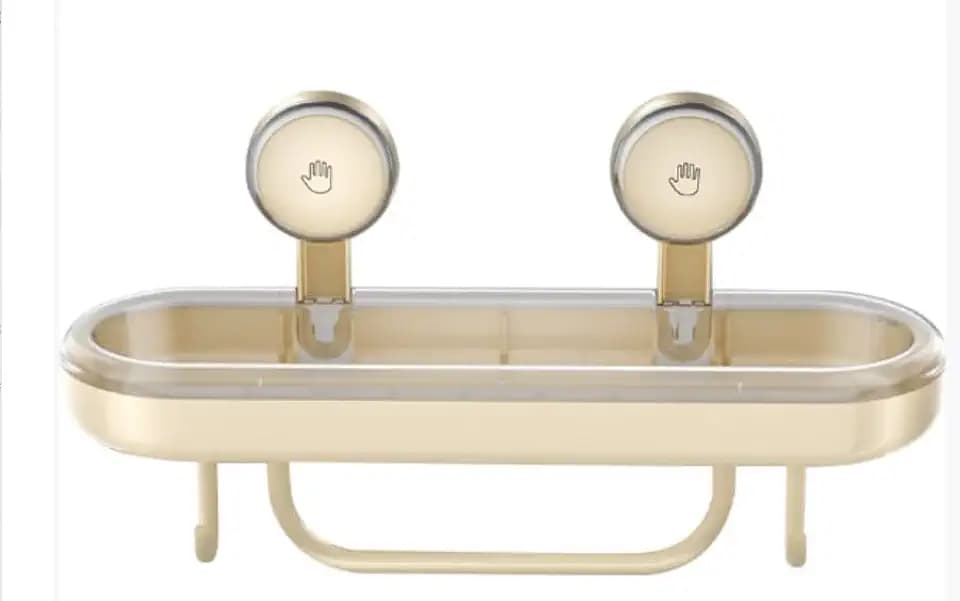 Badezimmer Duschablage mit Saugnapf-Halterung, Wandmontage, Beige, Oval-Design