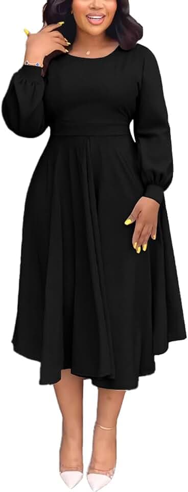 Fall Dresses for Women Semi-Formal Fit Casual Slim Long Puff Sleeves O-Neck Elegant Swing A Line Maxi Dresses