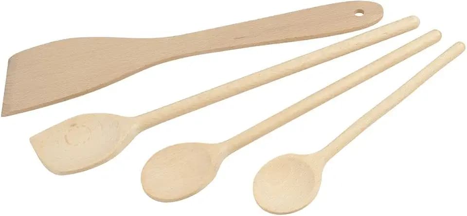 FACKELMANN 31125 4-teiliges Küchenhelfer-Set aus Holz mit Pfannenwender und Löffel, FSC-zertifiziertes Holz, 20 cm, 25 cm, 30 cm