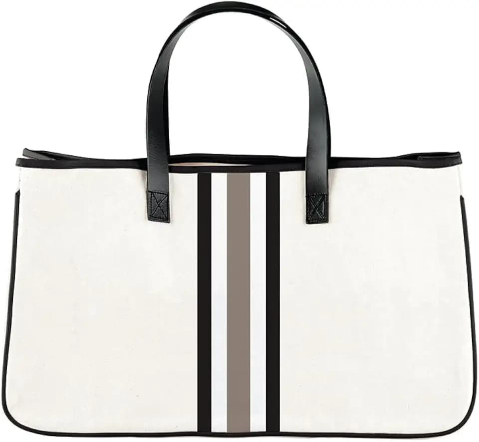 Santa Barbara Design Studio Racer Stripe Canvas Tote - Leather Handles and Waterproof Lining