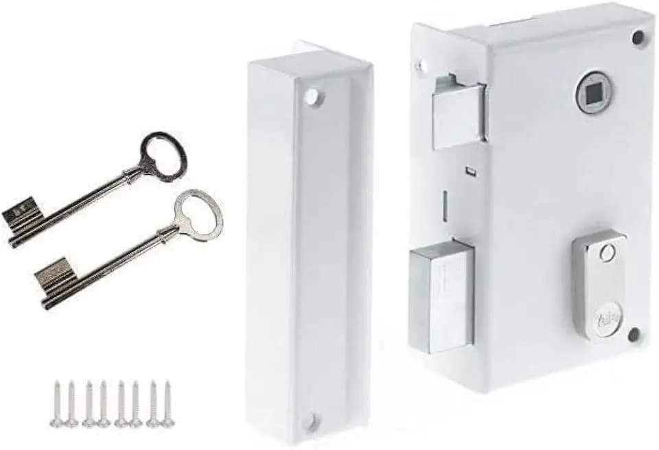 Yale YAV37G Schloss, vertikal, Links, Weiß, 2 Schlüssel im Lieferumfang enthalten, Achse 44 mm, Vierkant, 7 mm, Linke Version – für Gitter und Tor