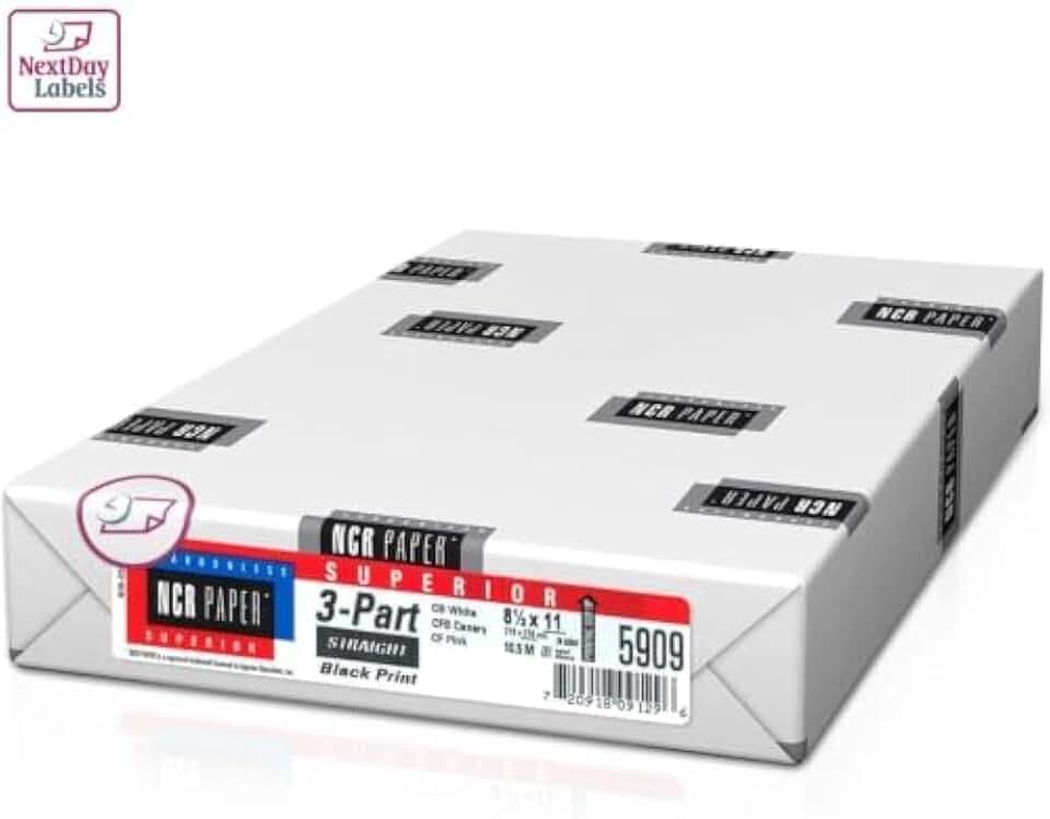 NextDayLabels Carbonless NCR Paper, 3 Part Straight #5909, 8.5" x 11"